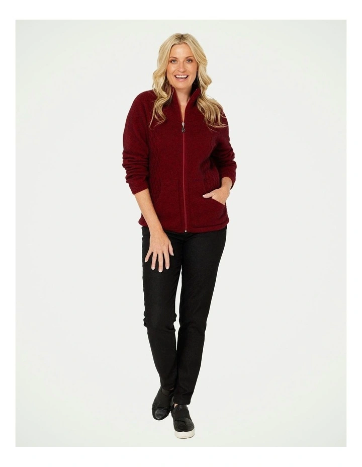 Possum Honeycomb Zip Up Cardigan in Red