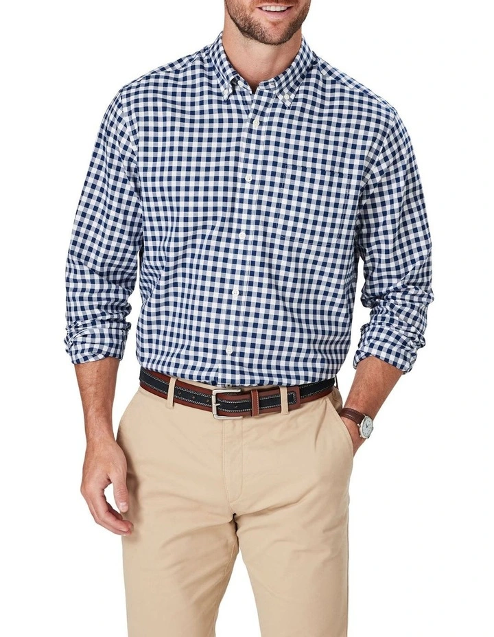 Easy Care Oxford Gingham Long Sleeve Shirt in Blue
