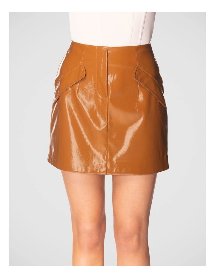 Nalis Vegan Leather Mini Skirt in Brown