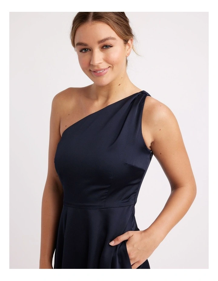 Montreal Asymmetric Midi Dress in Navy
