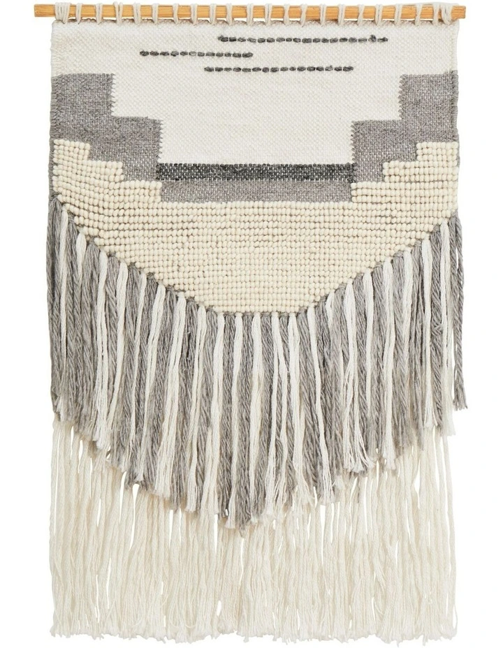 Fringe Wall Hanging in Grey/Cream