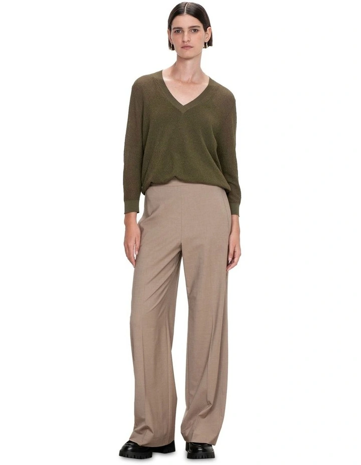 Sheer Crepe V-Neck Knit in Khaki