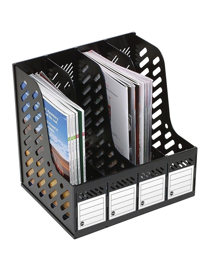 Magazine/Papers/Documents 4 Section Rack/Organiser Home/Office Black