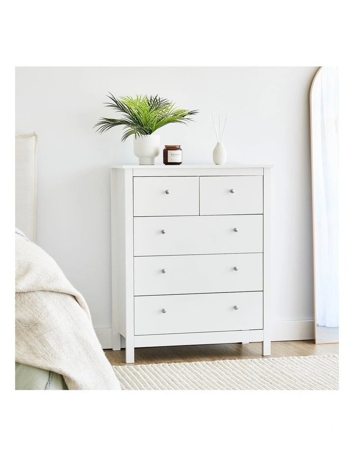 Gemini Chest of 5 Drawers 80cm in White