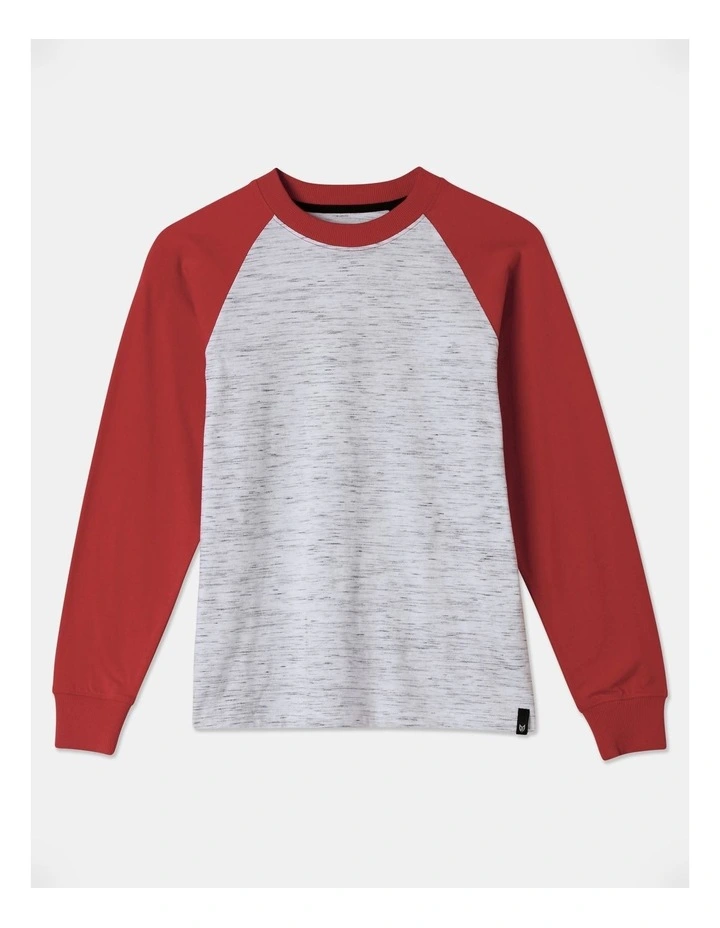 Long Sleeve Space Dye Raglan Tee in Red