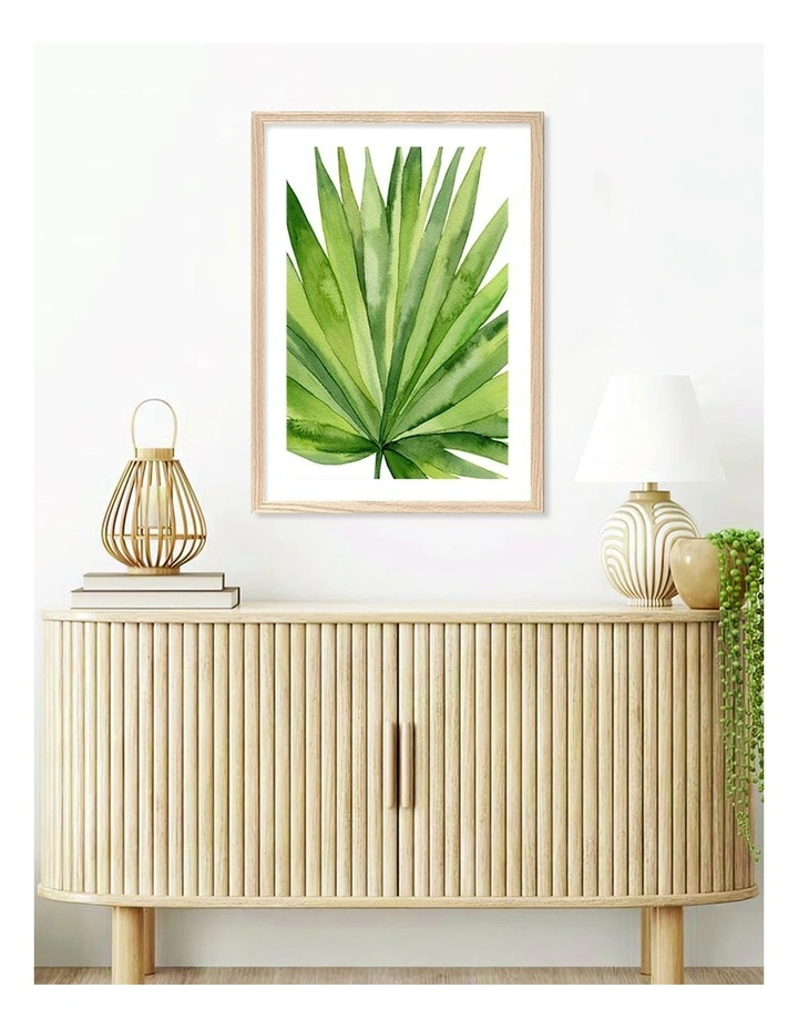Australian Made Fan Palm Leaf Art Print A2 in Natural Frame