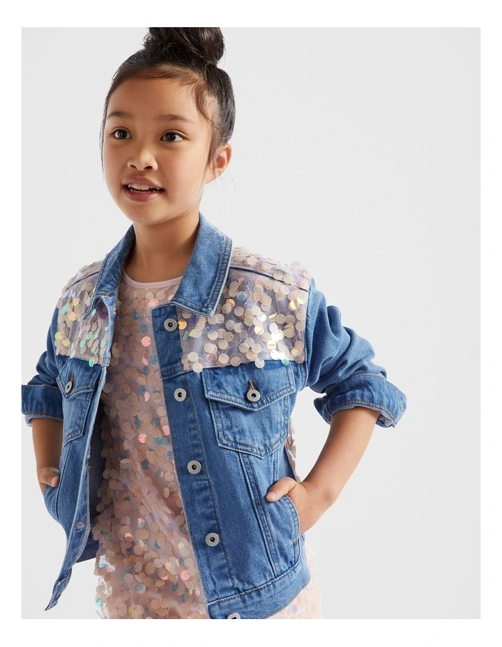 Sequin Denim Jacket in Classic Blue