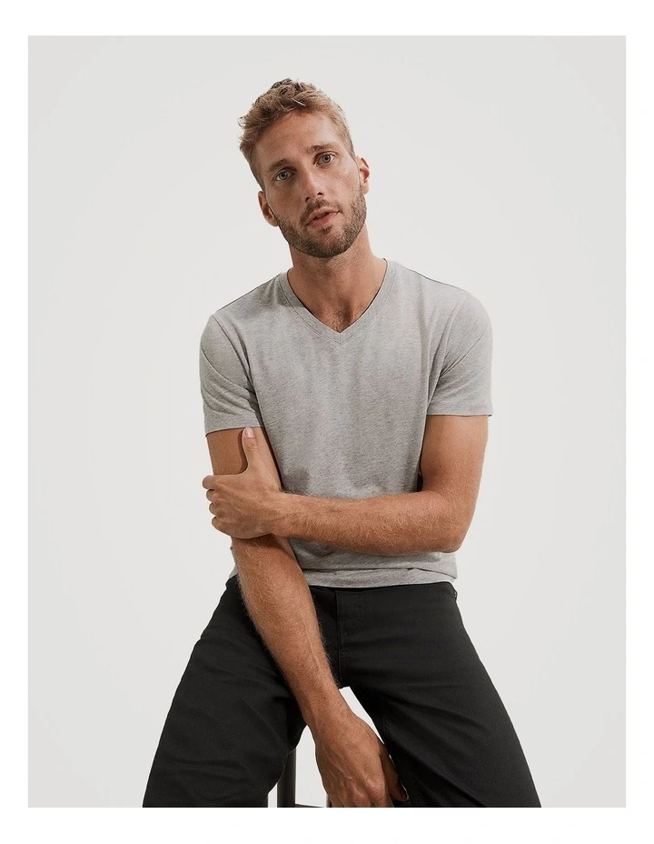 Pima Cotton V-Neck T-shirt in Light Grey Marle