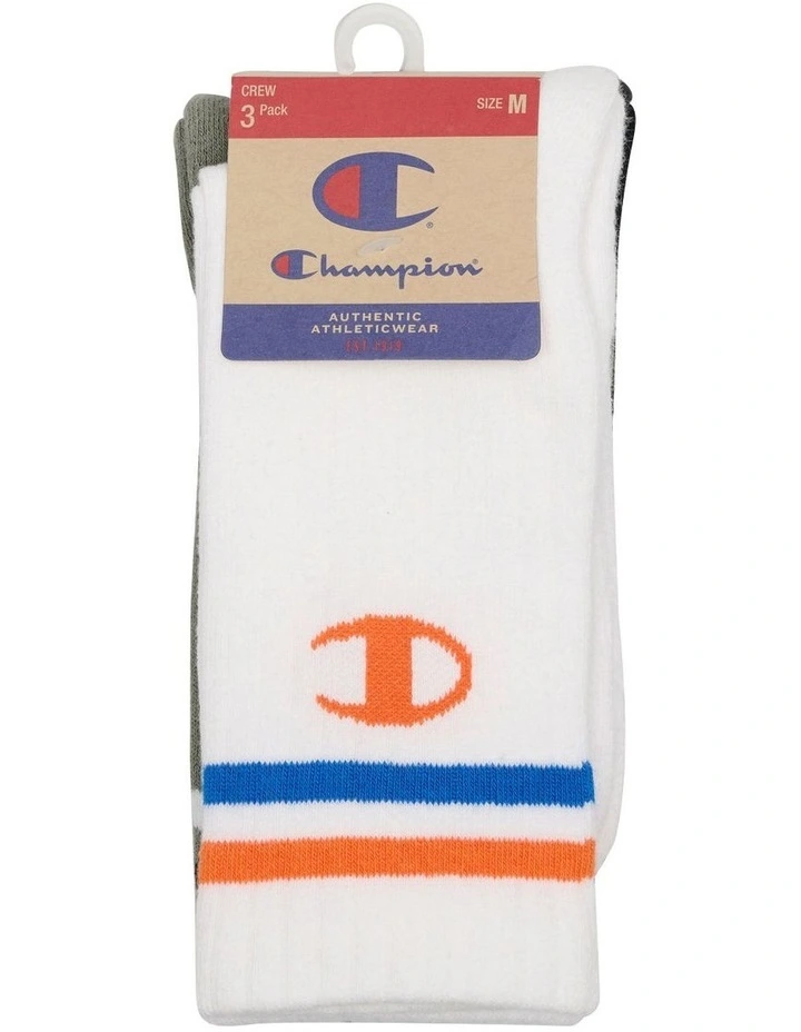 Logo Crew Socks 3 Pack in White/Clay