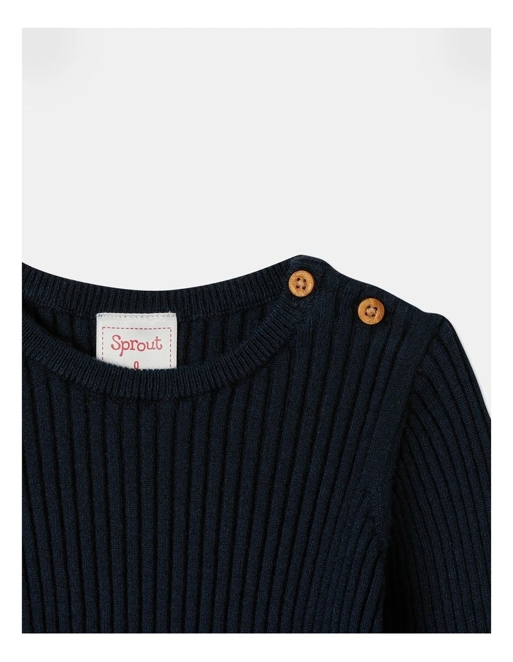 Essential Knitwear Rib Long Sleeve Top in Navy