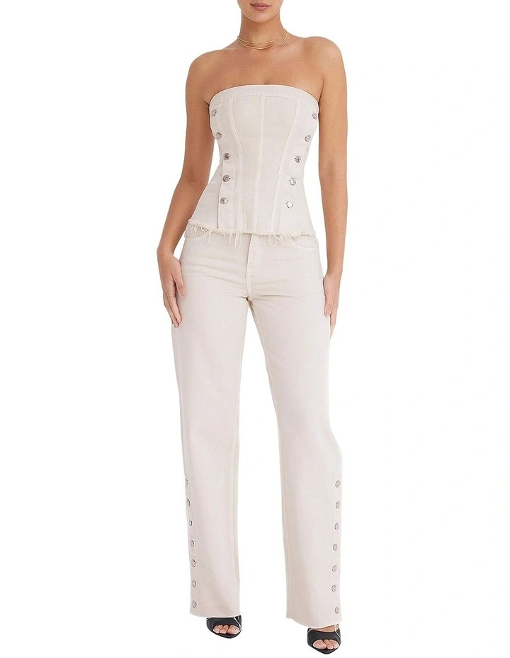 Baggy Jeans With Buttons in Oat