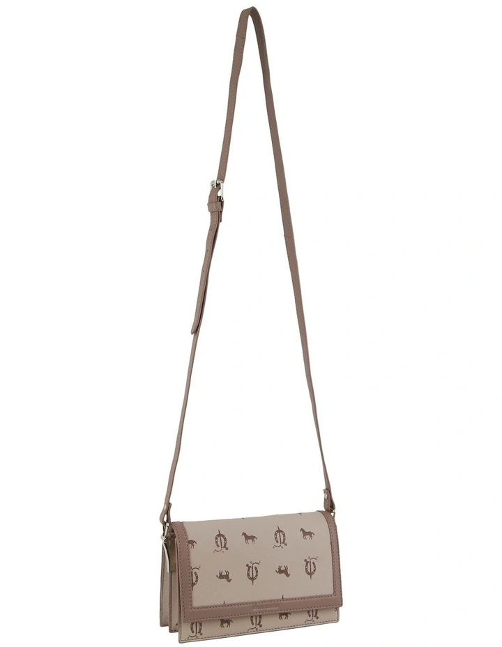 Canvas Print Leather Trim Flap Cross-Body Bag in Beige