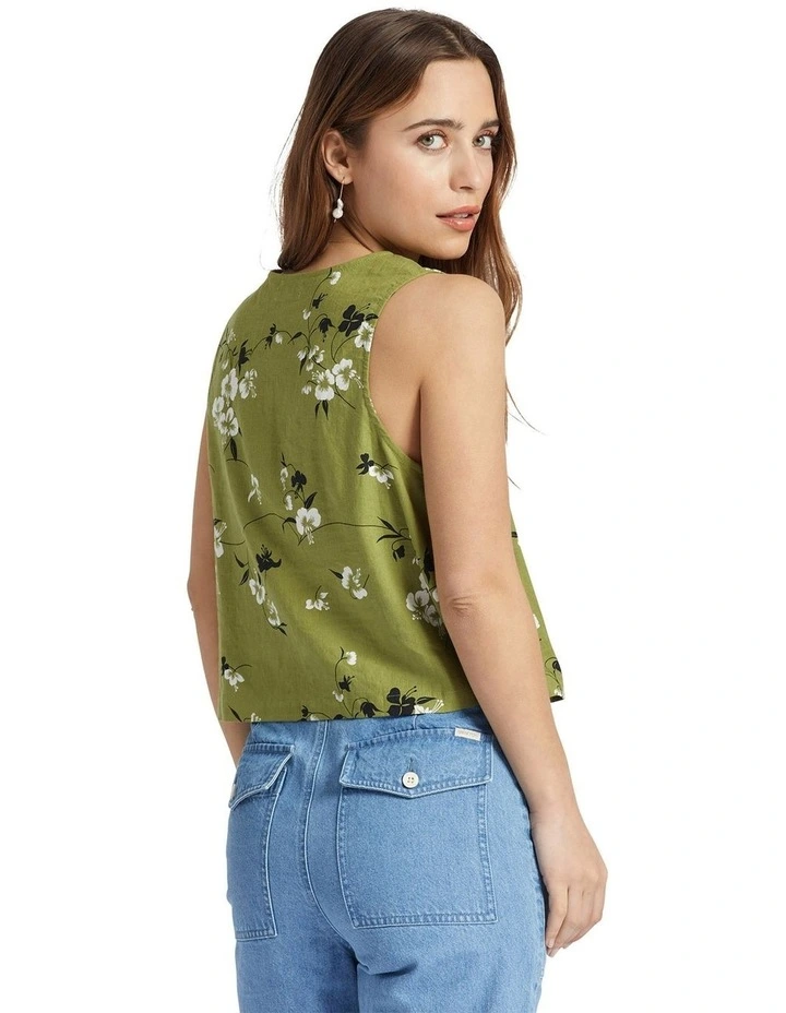 Lanai Linen Tank in Moss