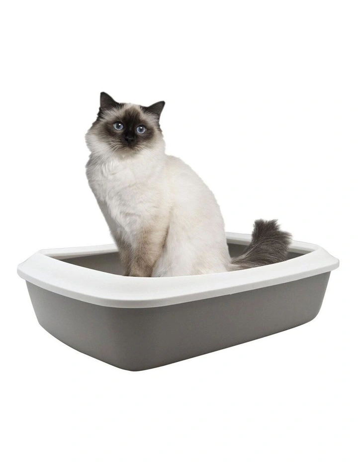 42cm x 13cm Pets/Cat/Kitten Litter Tray w/ Mess Guard White/Grey