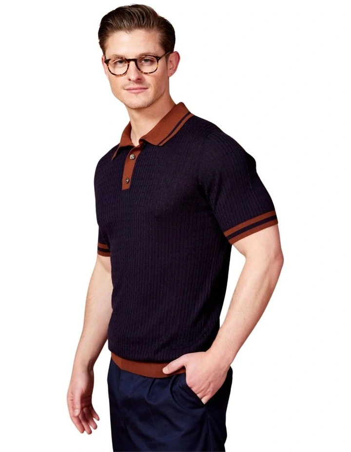 Buttoned Contrast Shirt in Navy/Brown