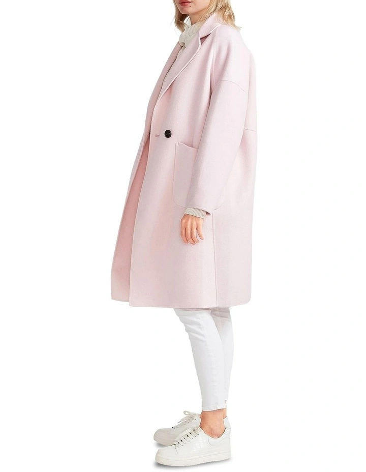 Publisher Double-Breasted Wool Blend Coat in Pink