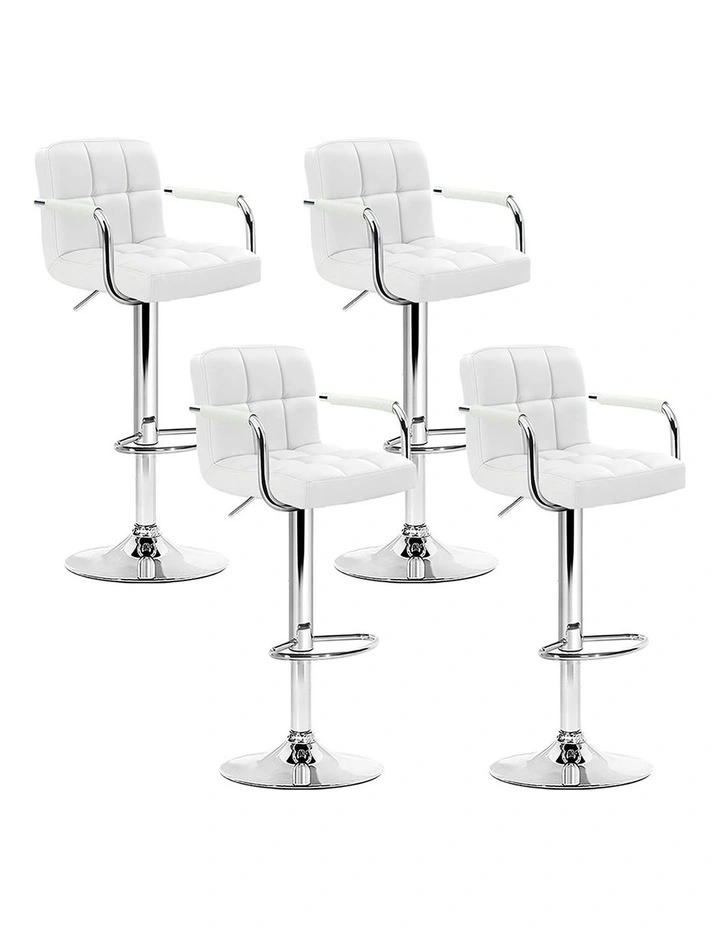 Noa Leather Bar Stool x4 in White