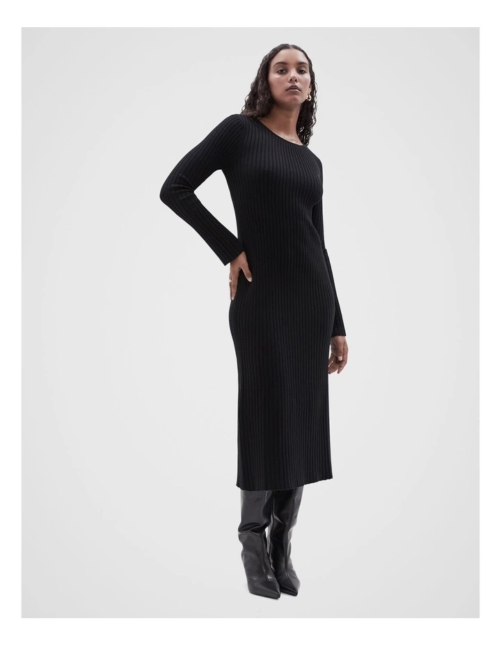 Knitted Rib Dress in Black