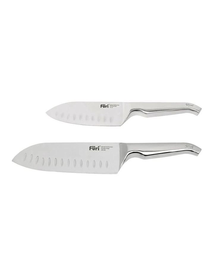 East West Santoku Knife Set 2 Piece in Natural/Steel
