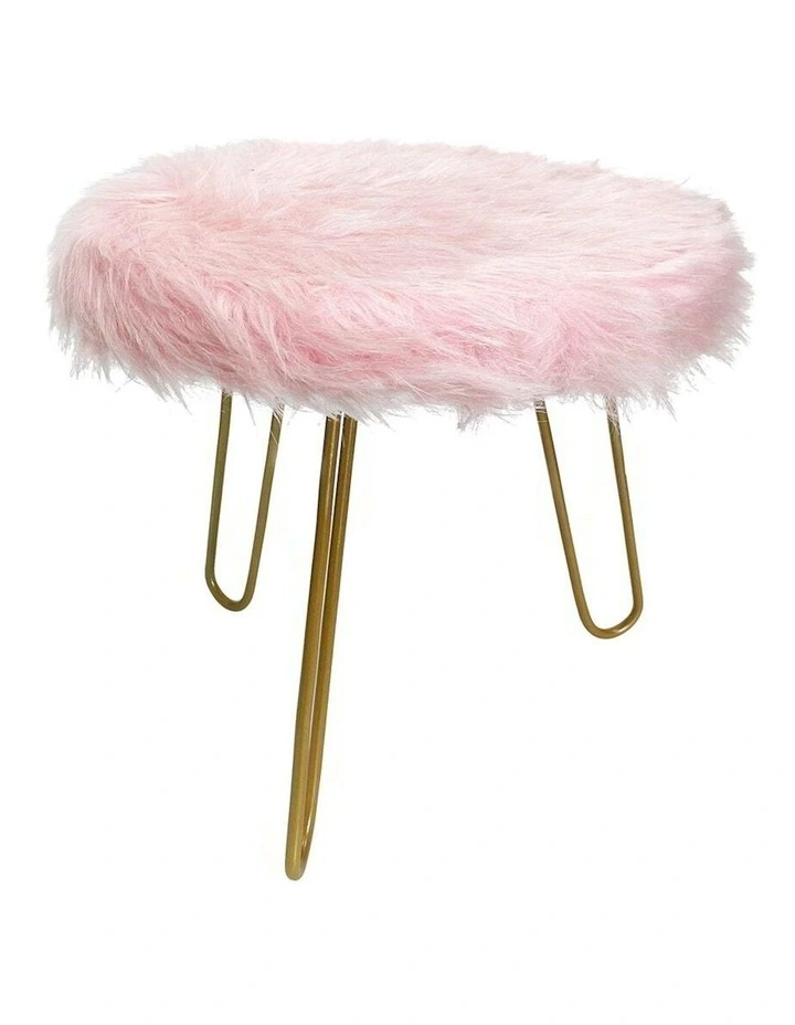 Faux Fur Golden 3 Legged Stool in Pink