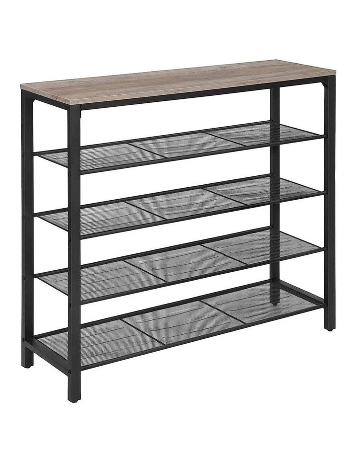Durable Adjustable Feet Indestic Shoe Rack Organizer With 4 Mesh Shelves in Black