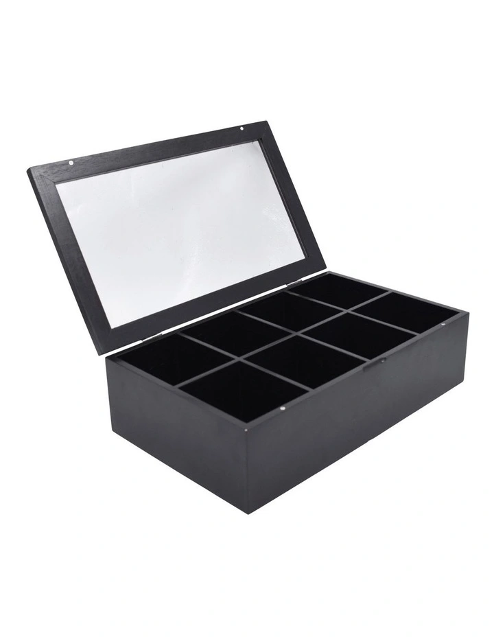 Pantry 8 Divider Window Tea Box with Lid in Black