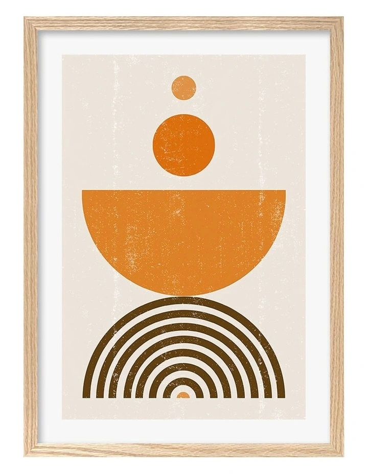 Australian Made Orange Boho Sun Bowl Art Print A2 in Natural Frame