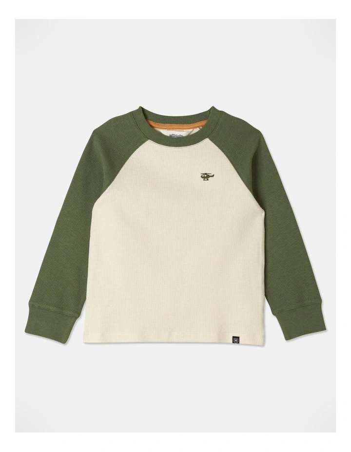Long Sleeve Waffle Raglan Tee in Khaki