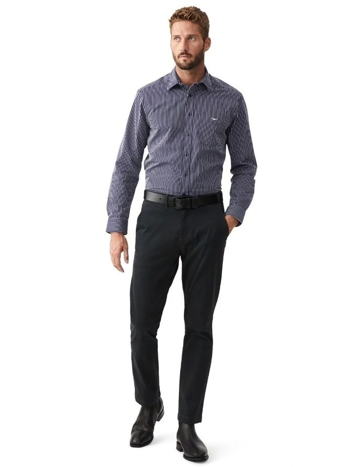 Collins Striped Long Sleeve Shirt in Navy/White