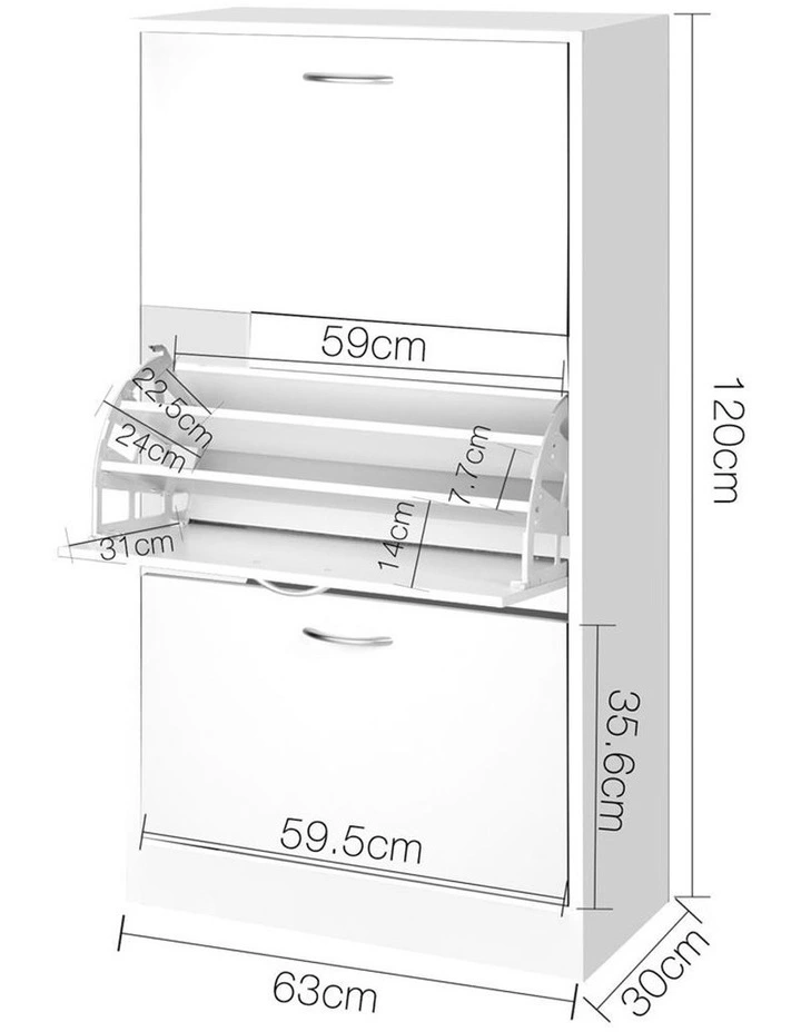 3 Tier Shoe Cabinet White