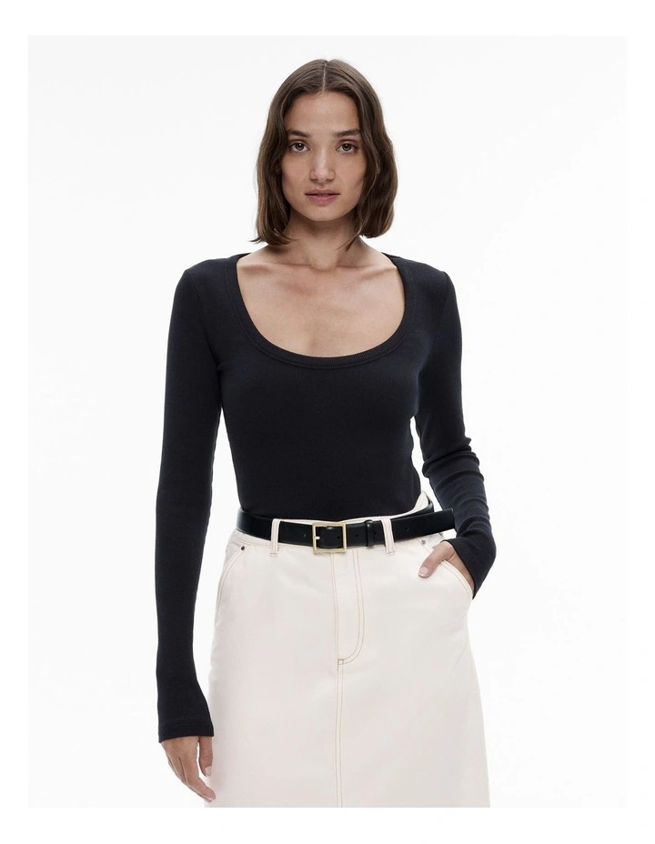 Scoop Neck Rib Top in Black