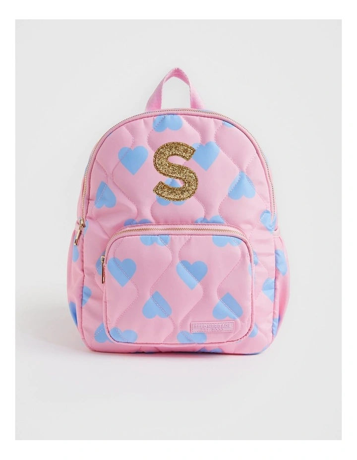 Quilted Initial "S" Backpack in Pink