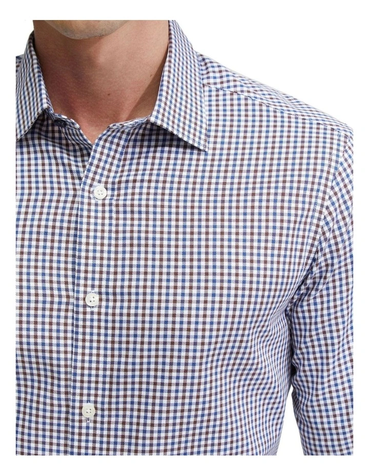 Beckton Checked Cotton Shirt in Navy/Brown
