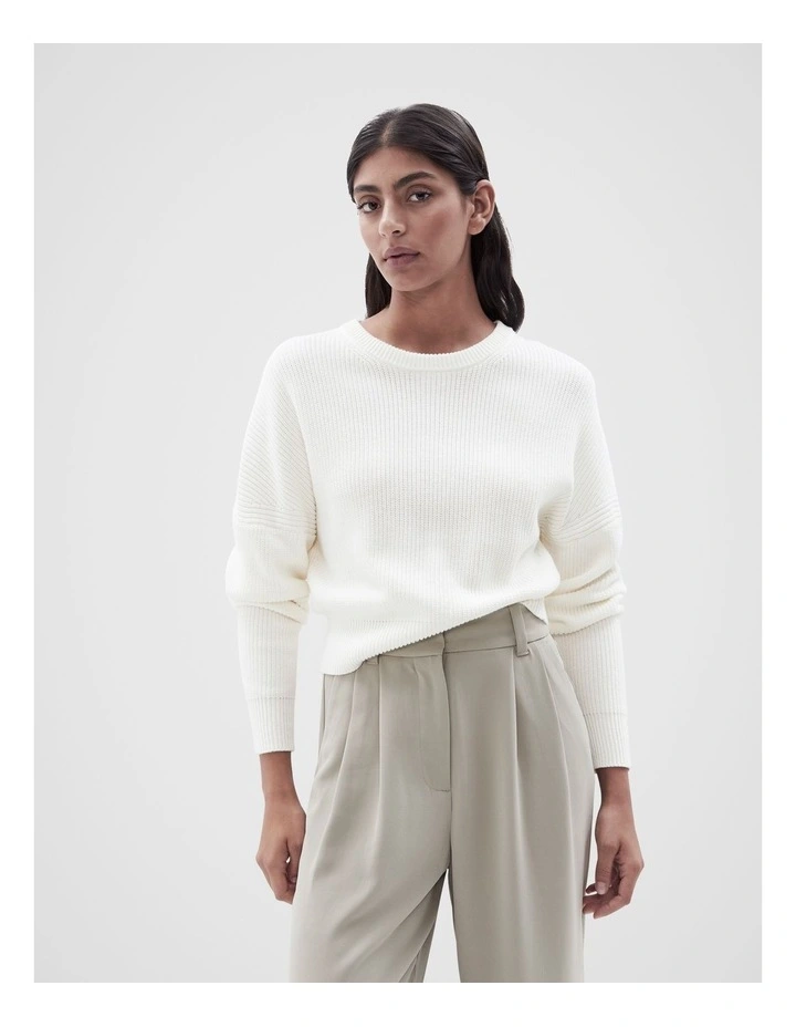 Cropped Crew Neck Knit in Ecru