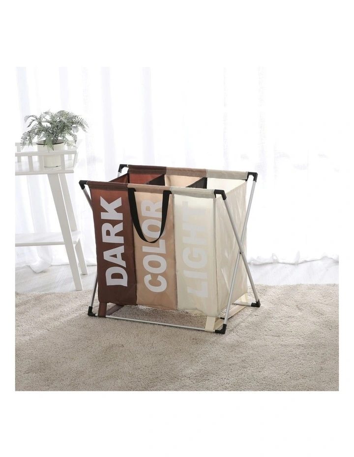 Laundry Bag with 3 Individual Sections 64x36x62cm in Brown