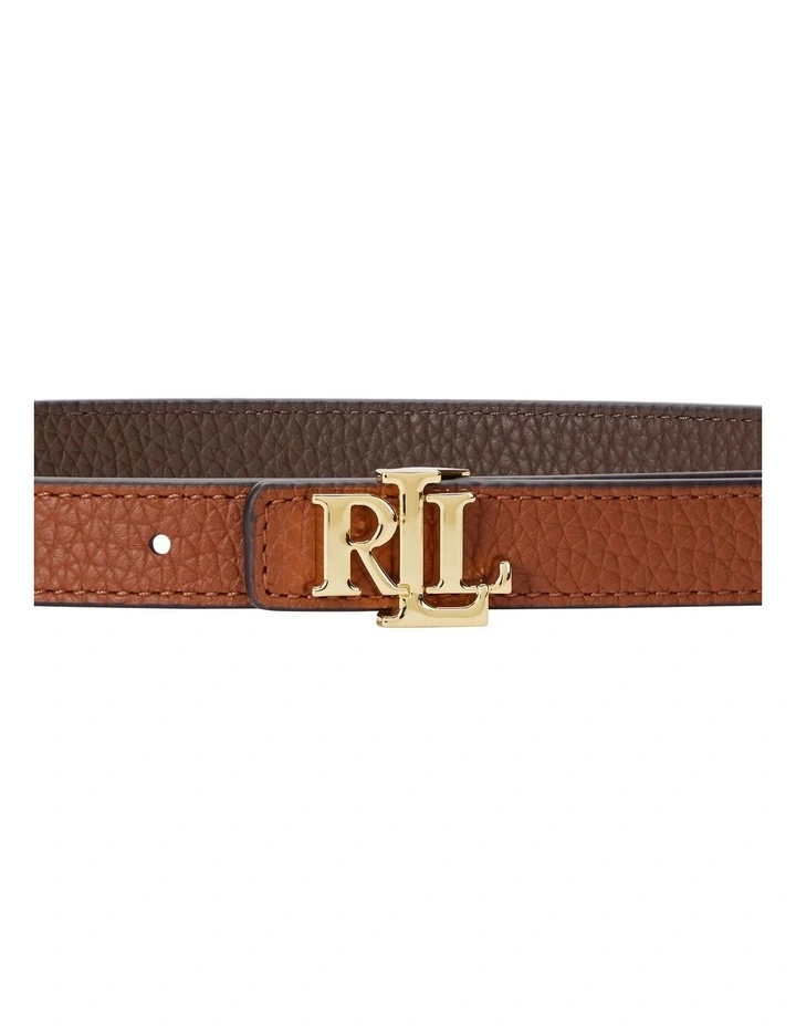 Logo Reversible Leather Skinny Belt in Brown