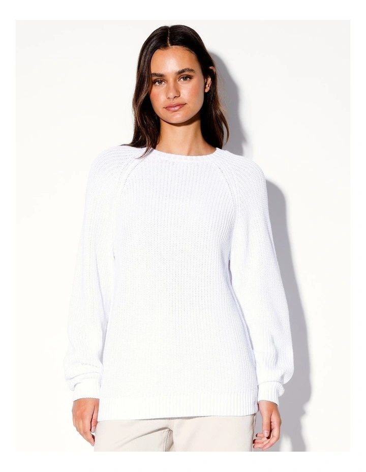 Organic Crew Neck Raglan Jumper in White