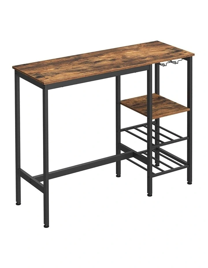 Bar Table with Wine Glass Holder and Bottle Rack in Brown/Black
