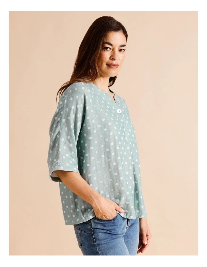 Organic Cotton Spliced Front Long Sleeve Shirt Cedar in Pine/White Spot
