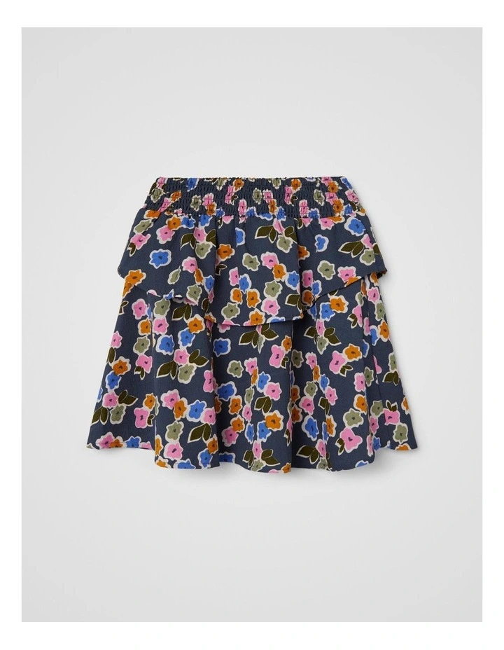 Nella Ruffled Printed Skirt in India Ink
