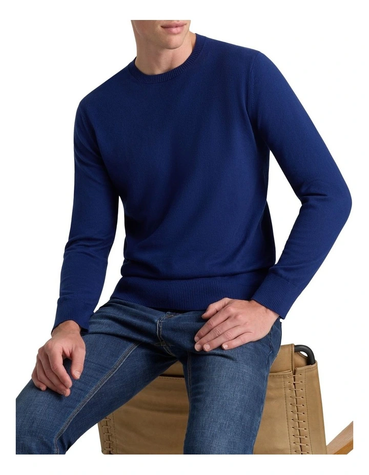 Callaway Cotton Cashmere Crew Knit in Marine Blue