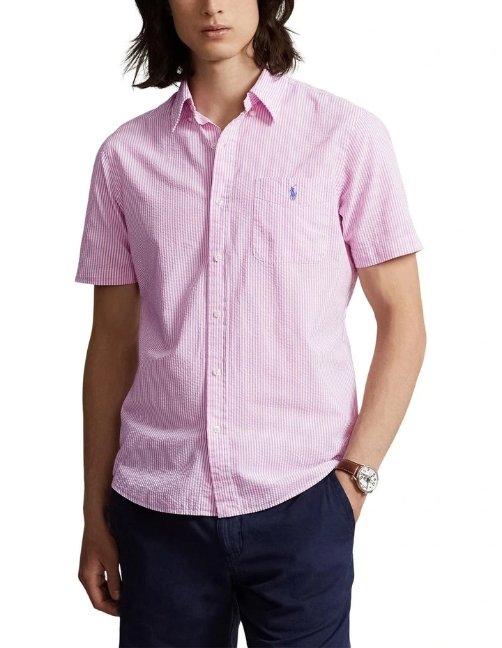 Prepster Classic Fit Seersucker Shirt in Pink