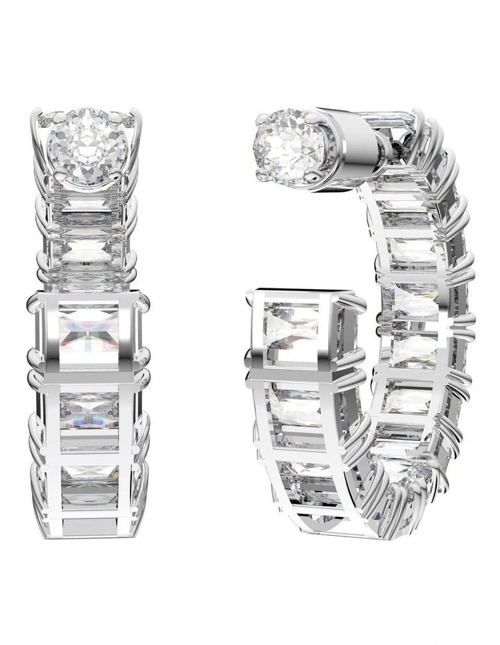 Millenia Hoop Earrings Octagon Cut Rhodium Plated in White