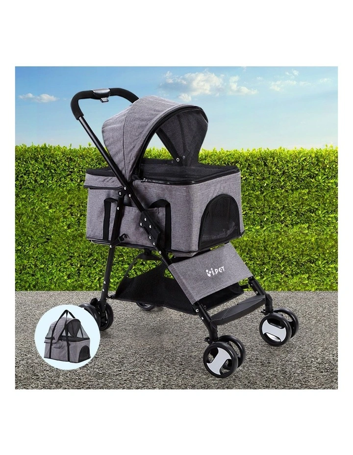 Foldable 4 Wheels Travel Pet Stroller Large in Grey