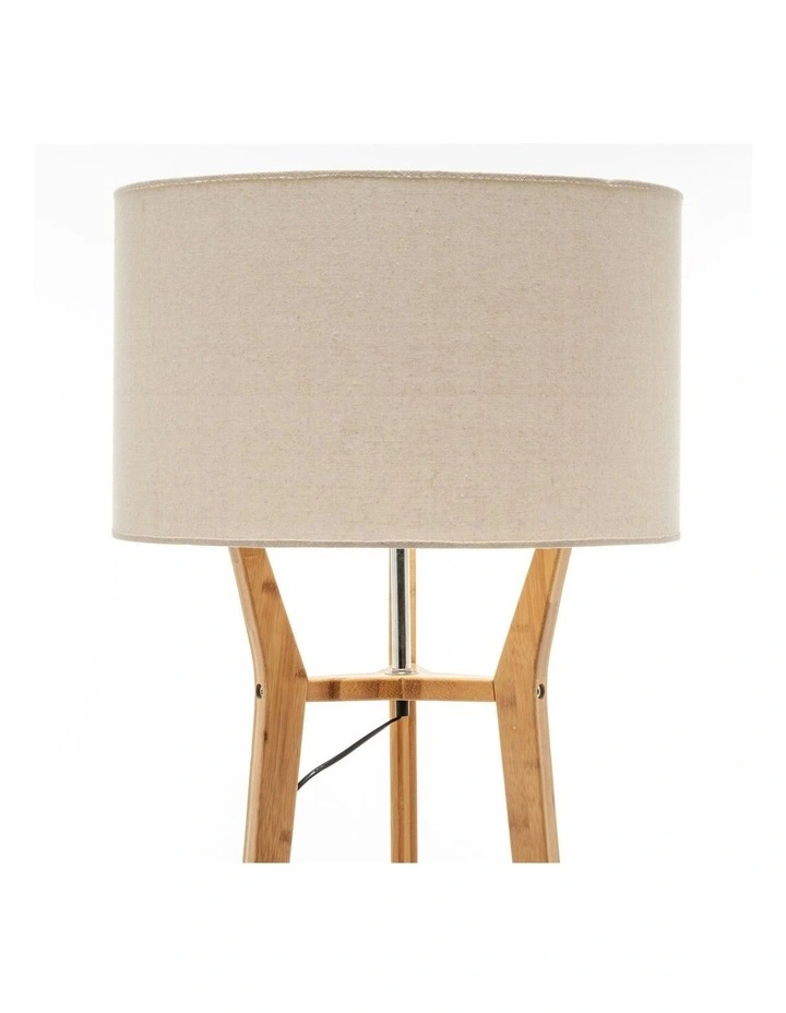 Bamboo Wooden Tripod Floor Lamp Light 168cm Linen Shade