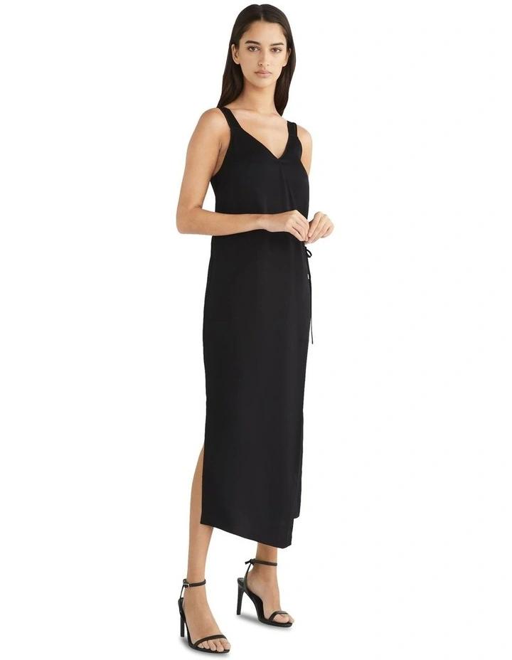 Shine Viscose Slip Dress in Black