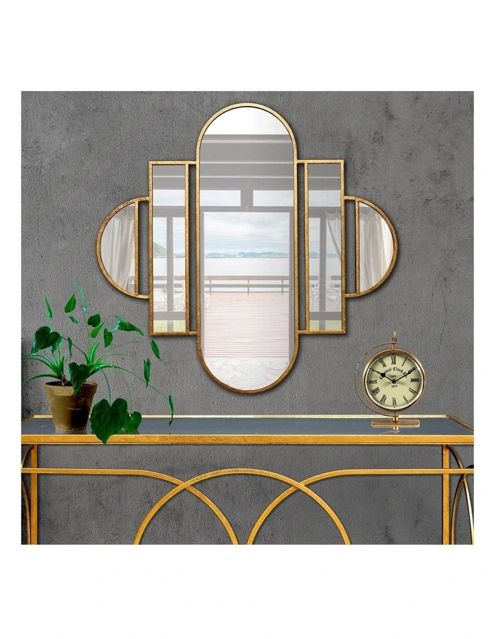 Large Art-Deco Wall Mirror in Distressed Gold