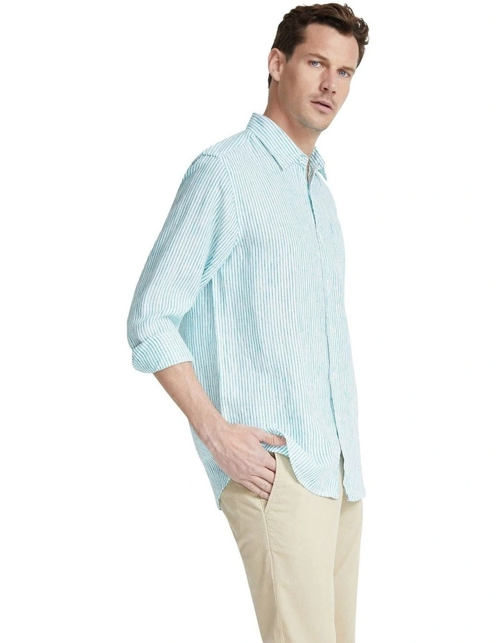 Holloway Pure Linen Stripe Shirt in Mint