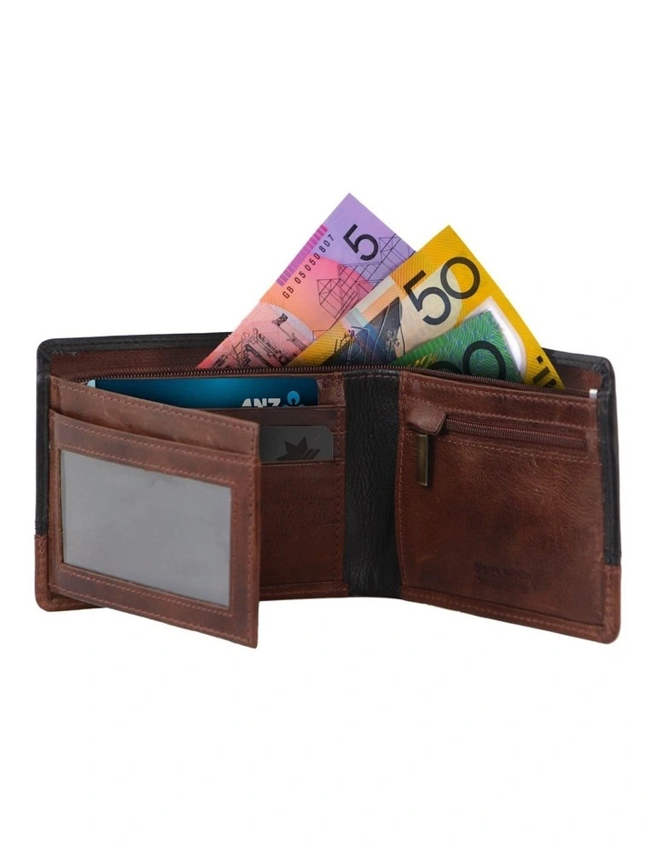 Leather 2-Tone Tri-Fold Wallet in Black-Cognac