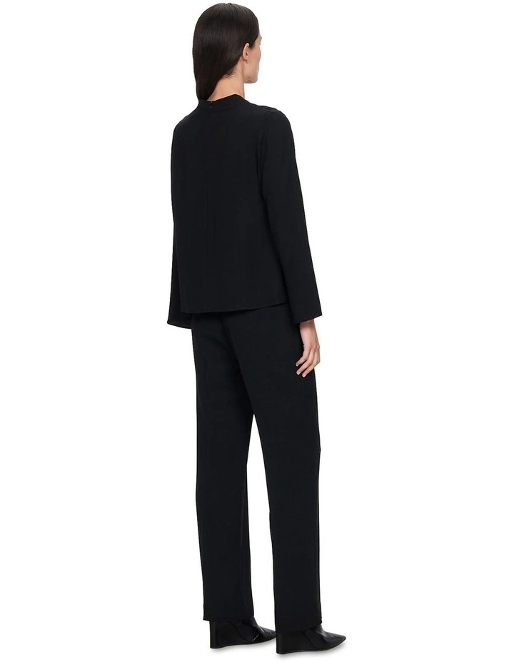 European Twill Ring Neck Top in Black